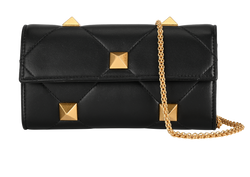 Roman Stud Wallet On Chain, Leather, Black, DB/B, 3*